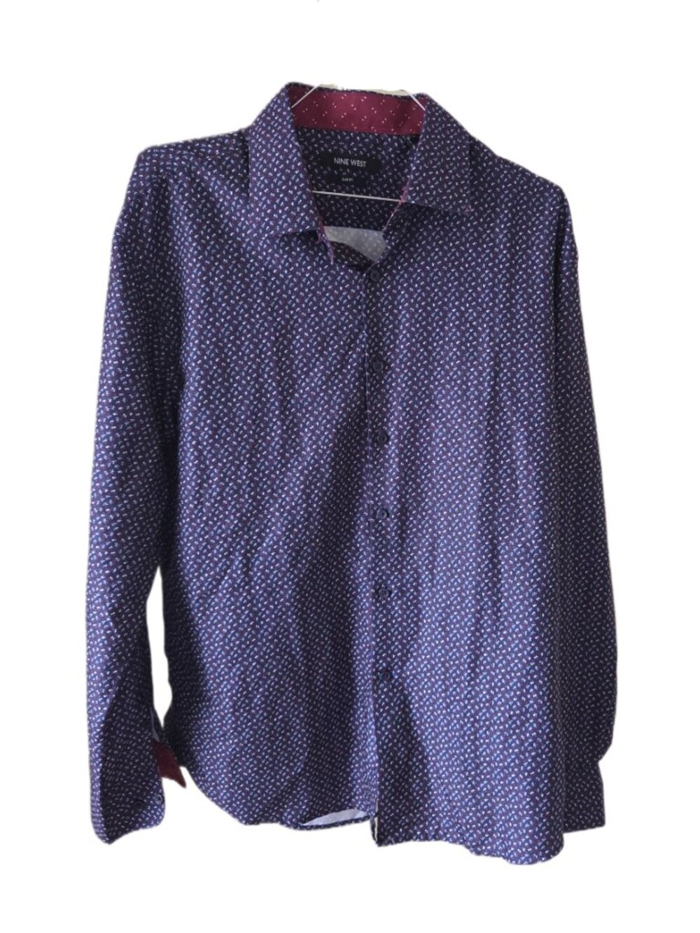Nine West Purple & Blue Patterned Men's Slim Fit Long Sleeve Button Front Shirt